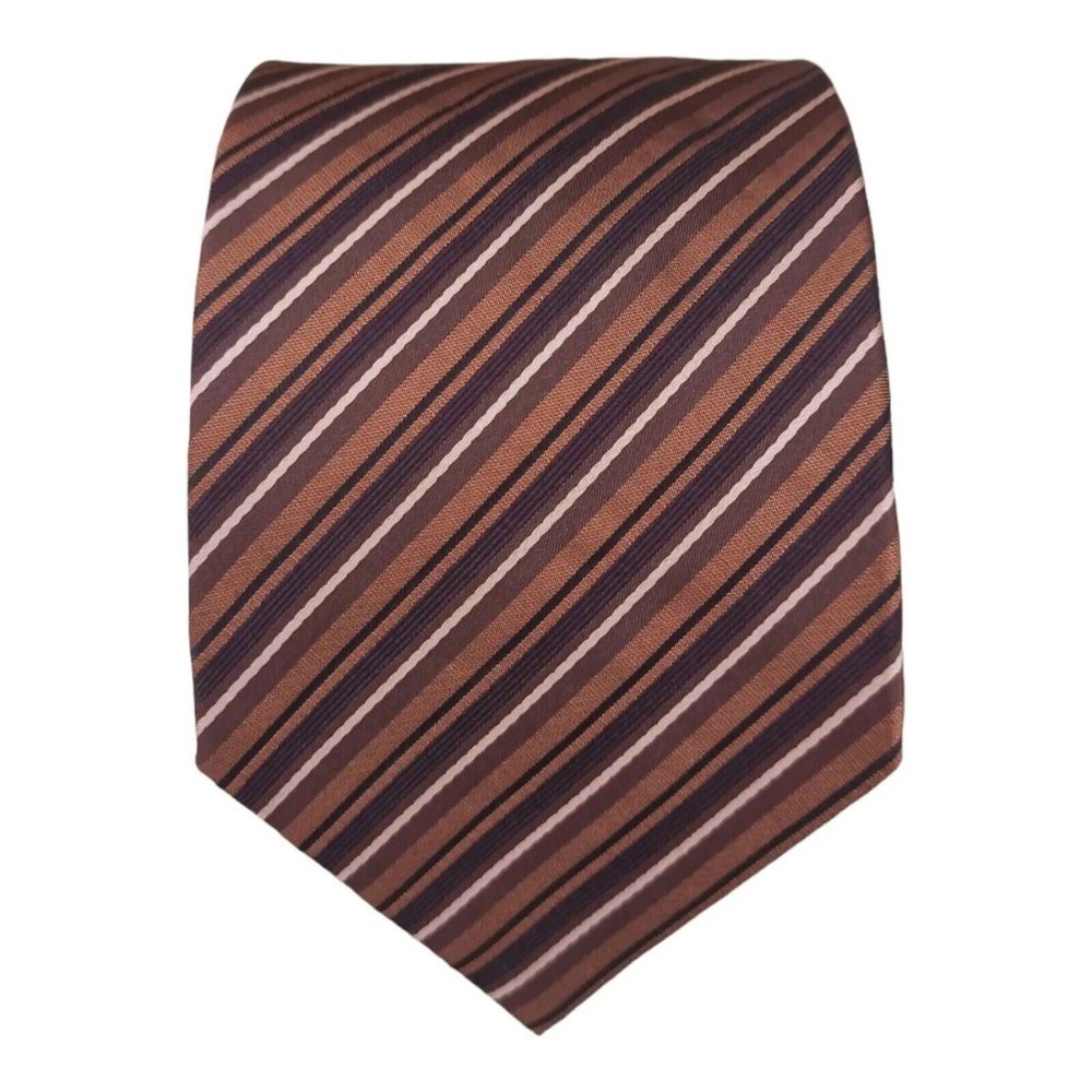HUGO BOSS Brown Striped Silk Tie ITALY 58"/ 3.6" EC